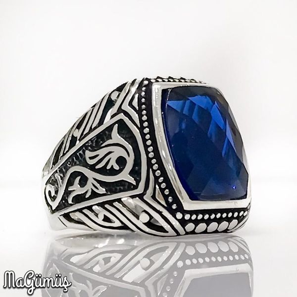 cluster rings safir stone navy blue baguette cut stylish silver mens ring, Golden;silver
cluster rings safir stone navy blue baguette cut stylish silver mens ring, Golden;silver
