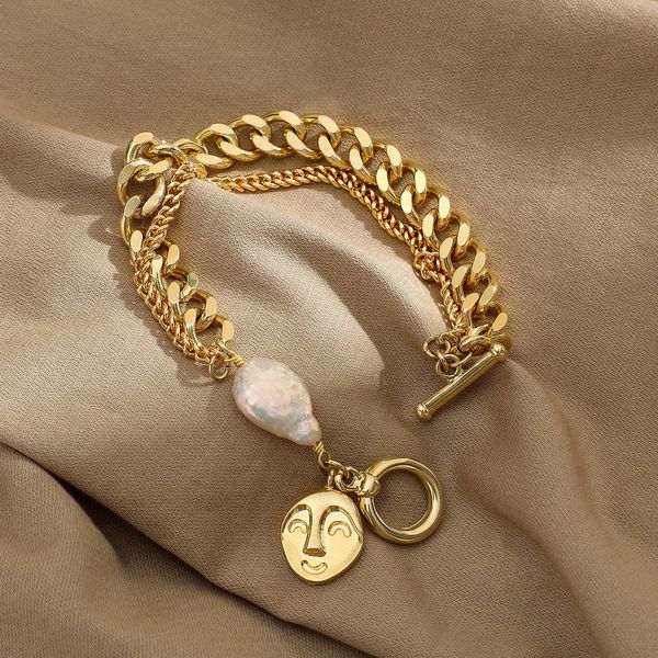 multi layer cuban chain 14k real gold plated face pendant bracelet women's jewelry gift baroque pearl, Black
multi layer cuban chain 14k real gold plated face pendant bracelet women's jewelry gift baroque pearl, Black
