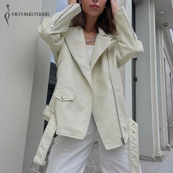 women's leather & faux meiyangyoung autumn winter jacket women pu coat turn-down collar with belt moto biker zipper outwear 2021, Black
women's leather & faux meiyangyoung autumn winter jacket women pu coat turn-down collar with belt moto biker zipper outwear 2021, Black