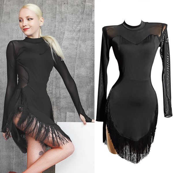 women latin dance dress mesh long sleeve fringed dresss black practice dancewear salsa latin dance competition costume vdb3356, Black;red
women latin dance dress mesh long sleeve fringed dresss black practice dancewear salsa latin dance competition costume vdb3356, Black;red