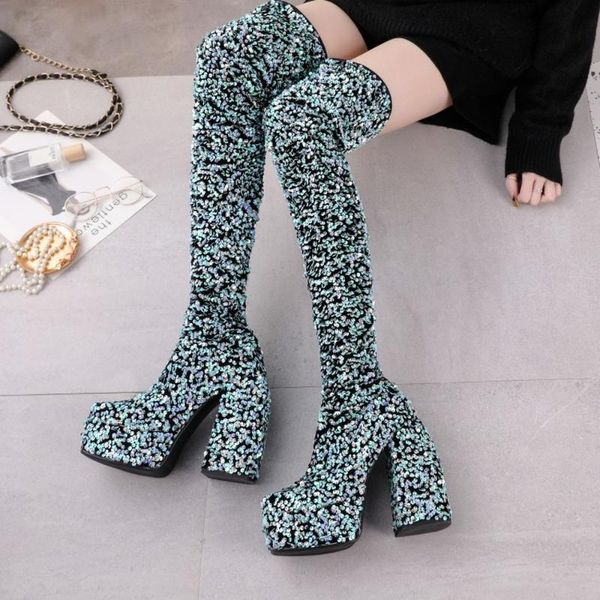 boots vintage womens platform sequins bling over the knee high heel shoes stretchy long ladies plus size 2022, Black
boots vintage womens platform sequins bling over the knee high heel shoes stretchy long ladies plus size 2022, Black