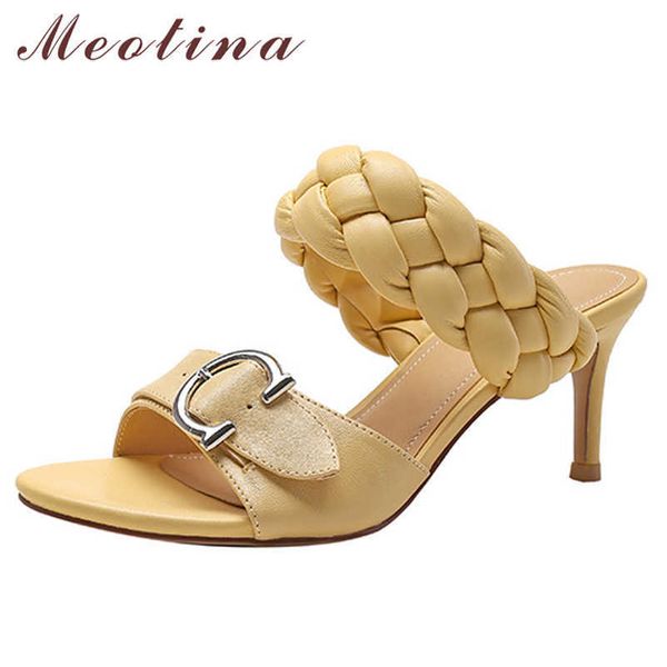 meotina women slippers shoes high heel sandals metal decoration thin heel slides round toe ladies footwear summer yellow 210608, Black
meotina women slippers shoes high heel sandals metal decoration thin heel slides round toe ladies footwear summer yellow 210608, Black