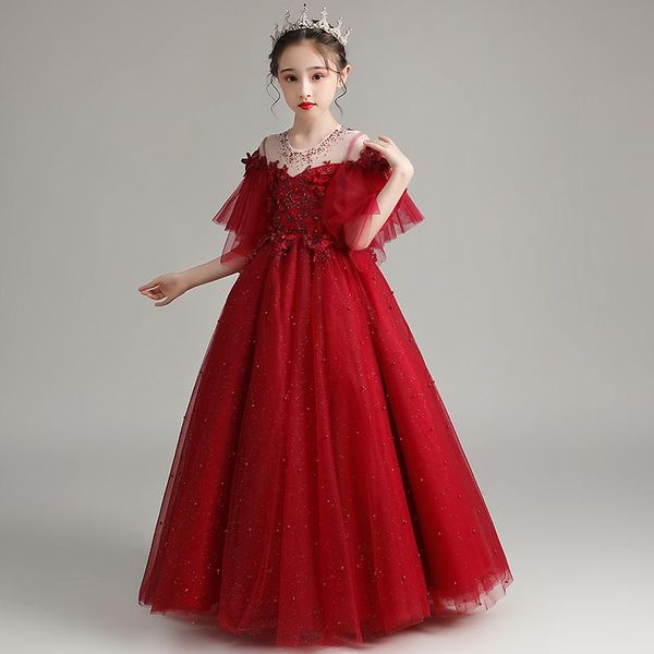 girl's dresses flower girl crystal appliques beading o-neck pearls princess floor-length tulle embroidery burgundy kids party gown h270, Red;yellow
girl's dresses flower girl crystal appliques beading o-neck pearls princess floor-length tulle embroidery burgundy kids party gown h270, Red;yellow