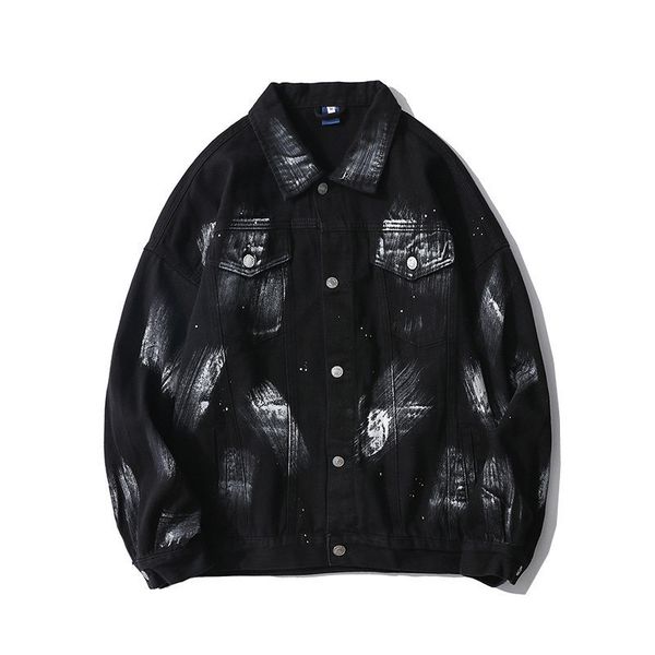 dark black denim men's trendy hip hop fried street hand painted graffiti wash jacket, Black;brown
dark black denim men's trendy hip hop fried street hand painted graffiti wash jacket, Black;brown