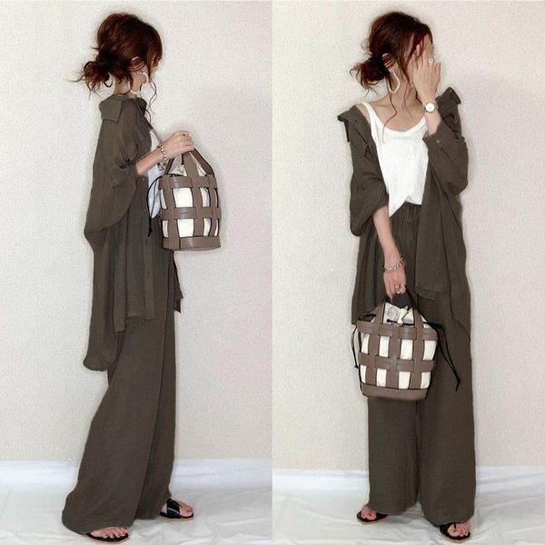 two piece sets for women wide legs pants casual long sleeve blouse fall female fashion sets japan 2021 chic solid loose sets, Gray
two piece sets for women wide legs pants casual long sleeve blouse fall female fashion sets japan 2021 chic solid loose sets, Gray