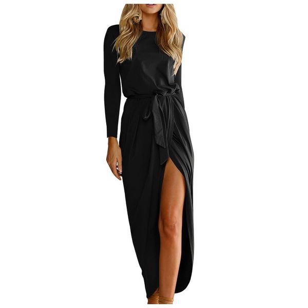 casual dresses women's solid elegant ladies dress long-sleeved waistband o-neck slim long irregular high split party, Black;gray
casual dresses women's solid elegant ladies dress long-sleeved waistband o-neck slim long irregular high split party, Black;gray