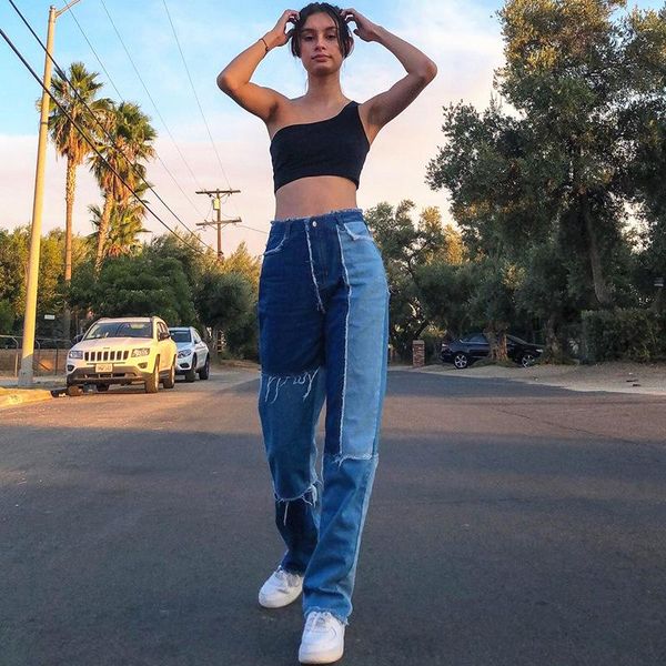 women's jeans autumn brown women cowboy striped patchwork street casual hip hop high waist loose straight fashion pants, Blue
women's jeans autumn brown women cowboy striped patchwork street casual hip hop high waist loose straight fashion pants, Blue