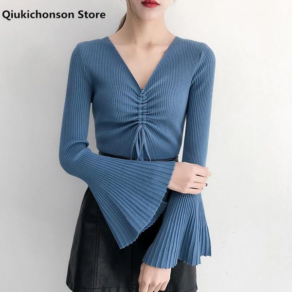 women's sweaters truien dames 2021 spring autumn women flare sleeve ribbed knitted korean fashion v-neck chest drawstring pleated jump, White;black
women's sweaters truien dames 2021 spring autumn women flare sleeve ribbed knitted korean fashion v-neck chest drawstring pleated jump, White;black