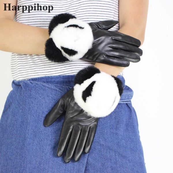 fingerless gloves gours winter genuine leather women 2021 fashion brand ladies rex fur black glove panda lovely mittens gsl048, Blue;gray
fingerless gloves gours winter genuine leather women 2021 fashion brand ladies rex fur black glove panda lovely mittens gsl048, Blue;gray