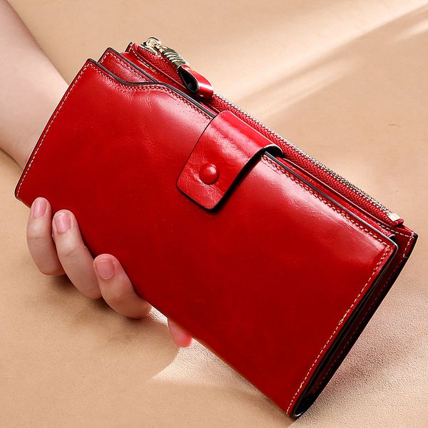 2021 genuine leather ladies long leather wallet designer luxury oil wax leather female coin purse fashion solid color, Red;black
2021 genuine leather ladies long leather wallet designer luxury oil wax leather female coin purse fashion solid color, Red;black