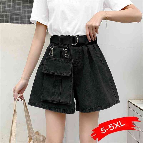 big pocket denim womens shorts high waist with sashes harajuku wide legs street black blue summer, White;black
big pocket denim womens shorts high waist with sashes harajuku wide legs street black blue summer, White;black