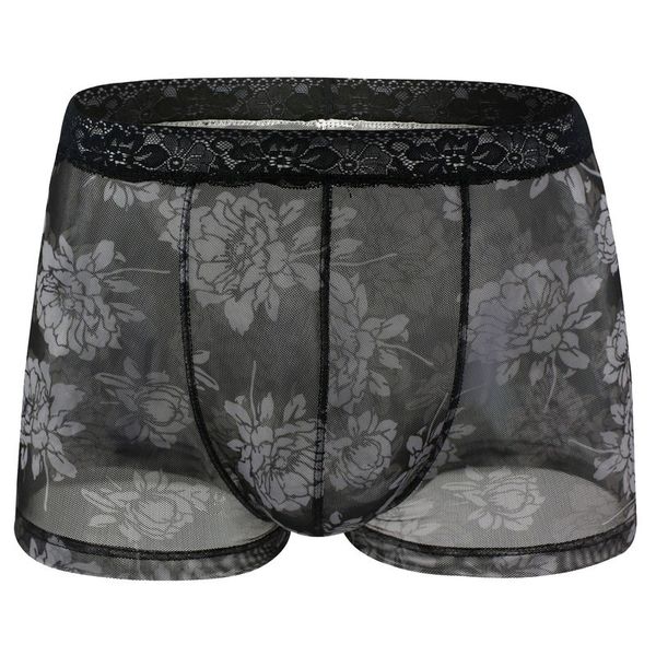 saleboxer on shorts black floral print mesh transparent see through u-convexe underwear men's breathing under #, Black;white 
saleboxer on shorts black floral print mesh transparent see through u-convexe underwear men's breathing under #, Black;white
