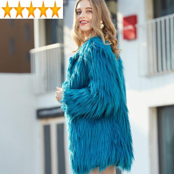 women's fur & faux women coat blue long furry autumn winter 2021 coats female shaggy jacket casaco feminino kj985, Black
women's fur & faux women coat blue long furry autumn winter 2021 coats female shaggy jacket casaco feminino kj985, Black