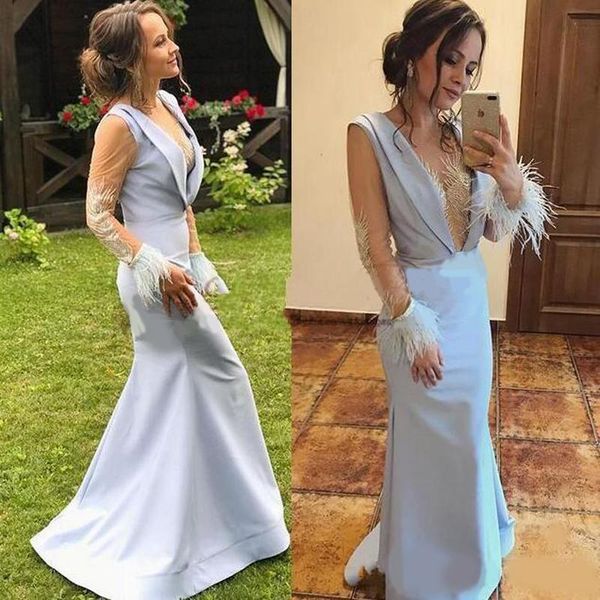 party dresses eleagant light blue mermaid evening sheer long sleeves v neck ostrich feather prom gowns formal special occasion, White;black
party dresses eleagant light blue mermaid evening sheer long sleeves v neck ostrich feather prom gowns formal special occasion, White;black