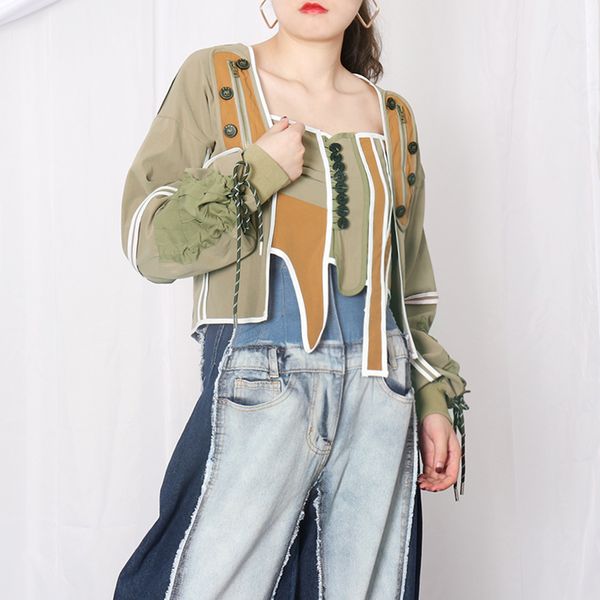 casual patchwork hit color irregular jacket women square collar lantern long sleeve lace up female coats 2020 tide, Black;brown
casual patchwork hit color irregular jacket women square collar lantern long sleeve lace up female coats 2020 tide, Black;brown