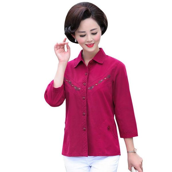 women's blouses & shirts cotton button blouse middle age mother pocket shirt spring fall casual plus size women embroidery three quarte, White
women's blouses & shirts cotton button blouse middle age mother pocket shirt spring fall casual plus size women embroidery three quarte, White