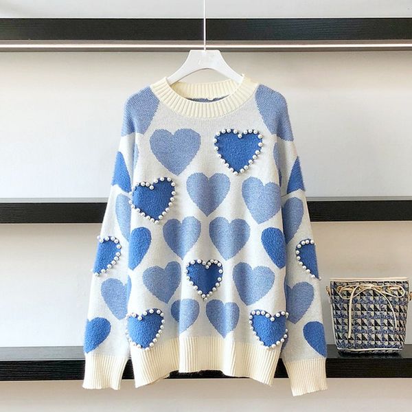 2021 ladies autumn headdress beaded love jacquard knit pullover gentle cute elegant casual fashion pattern sweater, White;black
2021 ladies autumn headdress beaded love jacquard knit pullover gentle cute elegant casual fashion pattern sweater, White;black