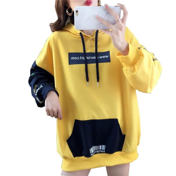 women long sleeves drawstring hooded sweatshirt letter printing stitching hoodie e56b, Black
women long sleeves drawstring hooded sweatshirt letter printing stitching hoodie e56b, Black
