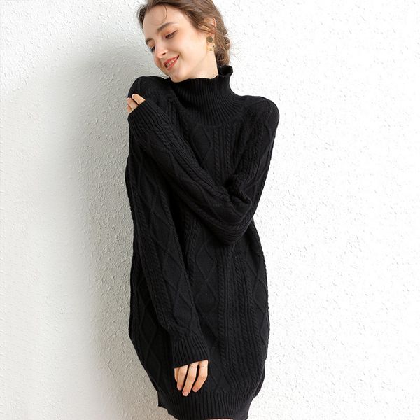 women long dress turtleneck autumn thick pullover knitted winter jumper cashmere merino wool oversized sw kgyc, White;black
women long dress turtleneck autumn thick pullover knitted winter jumper cashmere merino wool oversized sw kgyc, White;black