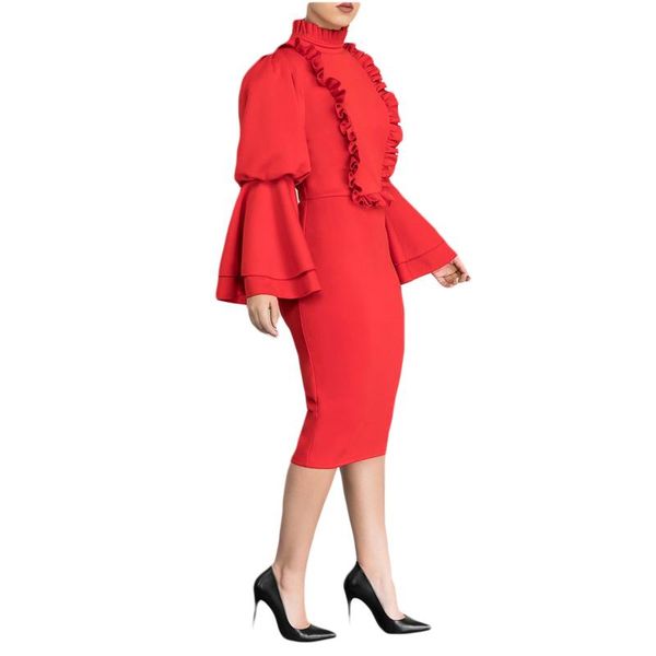 fashion elegant long flare sleeves turtleneck dress back zipper ruffles details solid red black pencil dress knee length slim, Black;gray
fashion elegant long flare sleeves turtleneck dress back zipper ruffles details solid red black pencil dress knee length slim, Black;gray