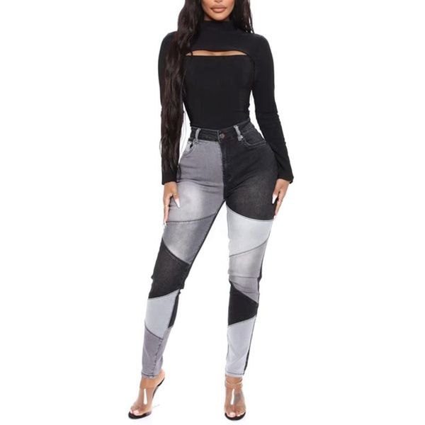 women's jeans women color block high waisted patchwork denim pants with pockets fashion female skinny autumn, Blue
women's jeans women color block high waisted patchwork denim pants with pockets fashion female skinny autumn, Blue