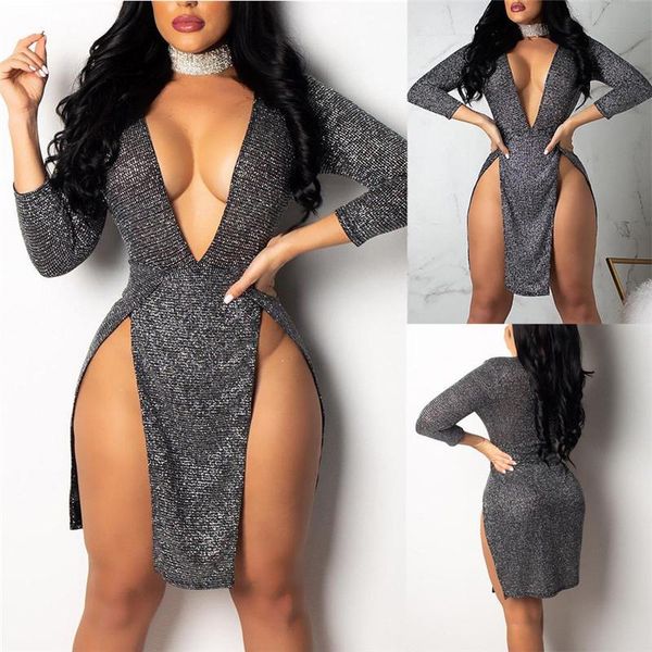 casual dresses women sequin dress deep v neck bandage bodycon evening party club lady slim long sleeve slit from thigh mini, Black;gray
casual dresses women sequin dress deep v neck bandage bodycon evening party club lady slim long sleeve slit from thigh mini, Black;gray