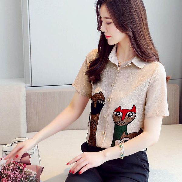cartoon printed chiffon shirt female 2021 summer new short-sleeved shirt hong kong style retro temperament top, White
cartoon printed chiffon shirt female 2021 summer new short-sleeved shirt hong kong style retro temperament top, White