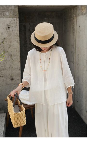 women's t-shirt 2021 summer style retro o-neck three-quarter sleeves fake two pieces of linen shirt comfortable ladies, White
women's t-shirt 2021 summer style retro o-neck three-quarter sleeves fake two pieces of linen shirt comfortable ladies, White