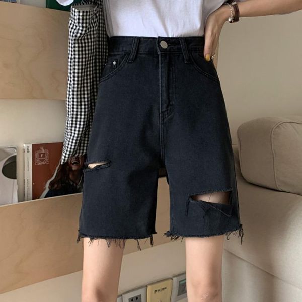 women's shorts women's knee-length shortsl denim medium long high waist loose hole wide leg black short female, White;black
women's shorts women's knee-length shortsl denim medium long high waist loose hole wide leg black short female, White;black