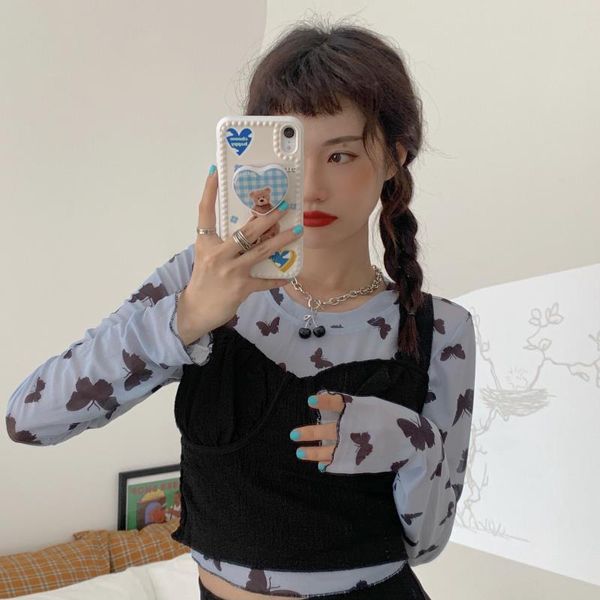 women's t-shirt 2021 butterfly mesh bottoming long sleeve t-shirt+black vest two-piece female short jacket suit, White
women's t-shirt 2021 butterfly mesh bottoming long sleeve t-shirt+black vest two-piece female short jacket suit, White