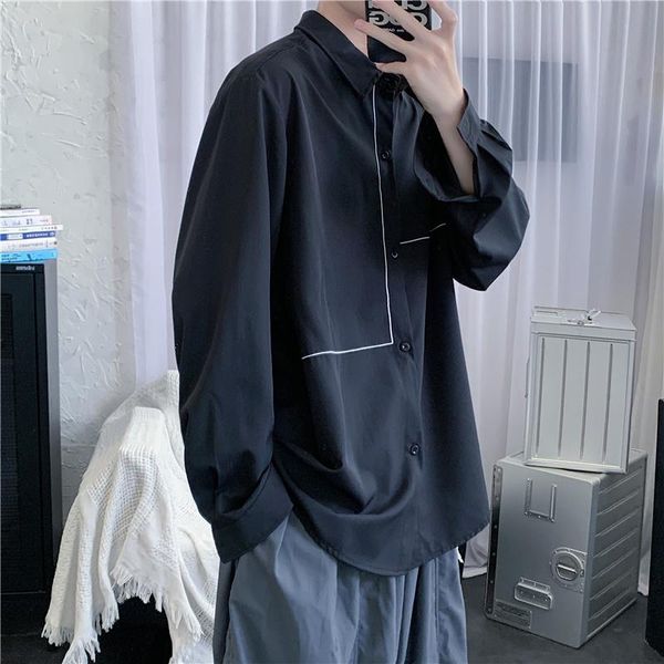 men's casual shirts solid color shirt men korean fashion loose business harajuku streetwear personality line long sleeve, White;black
men's casual shirts solid color shirt men korean fashion loose business harajuku streetwear personality line long sleeve, White;black