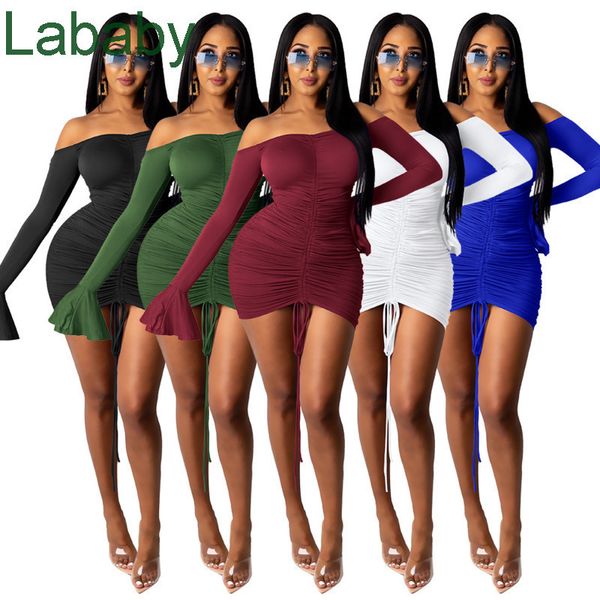 women one piece dress fashion drawstring open back flared sleeve dresses lady solid color casual knee length skirt spring new, Black;gray 
women one piece dress fashion drawstring open back flared sleeve dresses lady solid color casual knee length skirt spring new, Black;gray