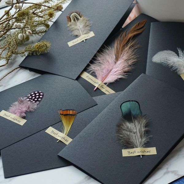 gift wrap 5pcs creative feather black greeting card handmade diy invitations christmas postcard thanksgiving envelope year cards
gift wrap 5pcs creative feather black greeting card handmade diy invitations christmas postcard thanksgiving envelope year cards