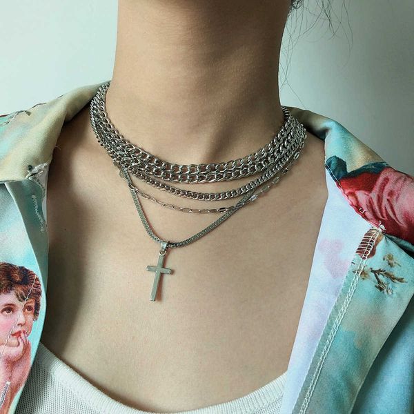 jewelry personality hip hop metal snake bone geometric multi-layer chain cross punk necklace, Silver
jewelry personality hip hop metal snake bone geometric multi-layer chain cross punk necklace, Silver