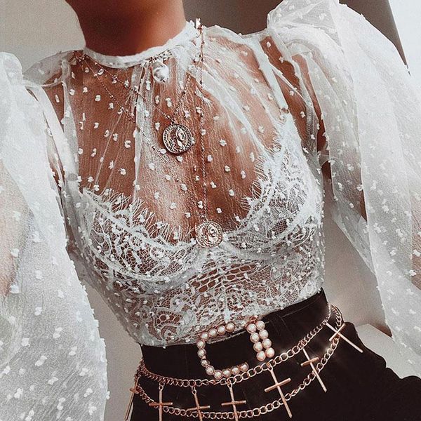 women lady crochet mesh transparent long lantern sleeve shirt crew loose neck casual polka dot blouse long sleeve streetwear, White
women lady crochet mesh transparent long lantern sleeve shirt crew loose neck casual polka dot blouse long sleeve streetwear, White