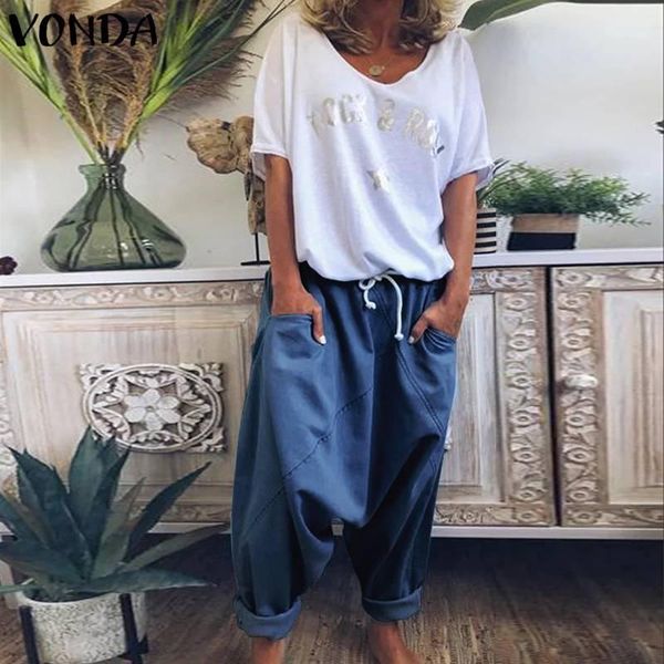 women's pants & capris vonda women denim long trousers 2021 summer elastic waist harem casual loose pantalon femme plus size elegant 5x, Black;white
women's pants & capris vonda women denim long trousers 2021 summer elastic waist harem casual loose pantalon femme plus size elegant 5x, Black;white