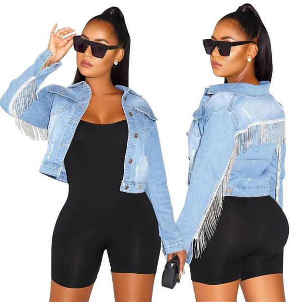 women's jackets women autumn winter tassel splicing bat sleeved jean gradient full sleeve denim active wear high street coat blue, Black;brown 
women's jackets women autumn winter tassel splicing bat sleeved jean gradient full sleeve denim active wear high street coat blue, Black;brown