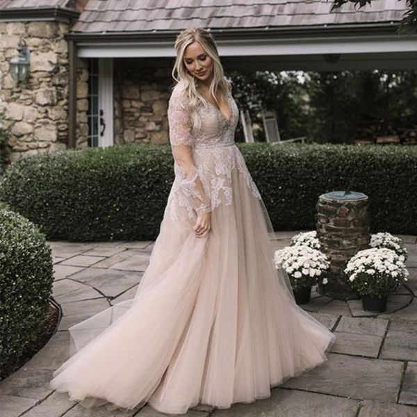 other wedding dresses elegant v neck a line hippie beach boho 2021 long sleeves appliques tulle floor length bridal gowns plus size, White
other wedding dresses elegant v neck a line hippie beach boho 2021 long sleeves appliques tulle floor length bridal gowns plus size, White