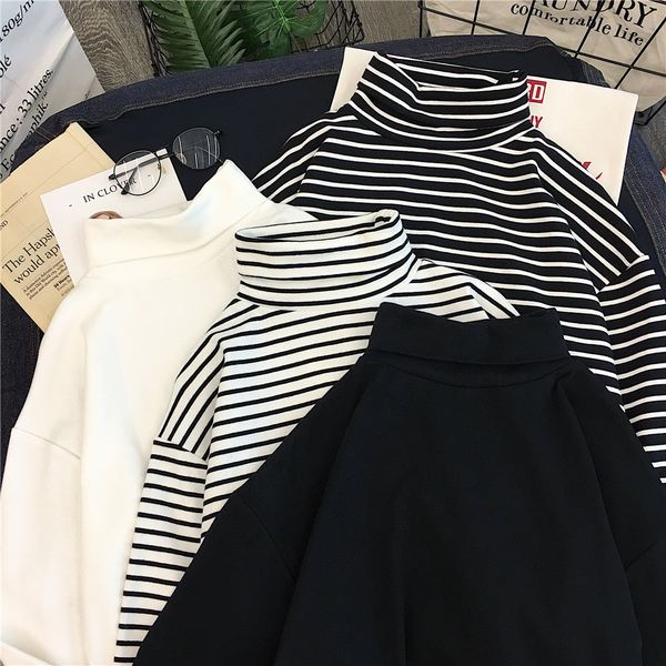 woman tshirts black white striped solid aesthetic turtleneck goth pullovers korean vintage kpop long sleeve women 2021 tees
woman tshirts black white striped solid aesthetic turtleneck goth pullovers korean vintage kpop long sleeve women 2021 tees