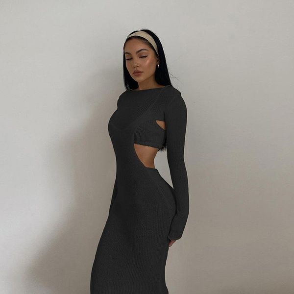 casual dresses see through solid knit 2 two piece set women short camisole and hollow out maxi dress autumn matching suit, Black;gray
casual dresses see through solid knit 2 two piece set women short camisole and hollow out maxi dress autumn matching suit, Black;gray