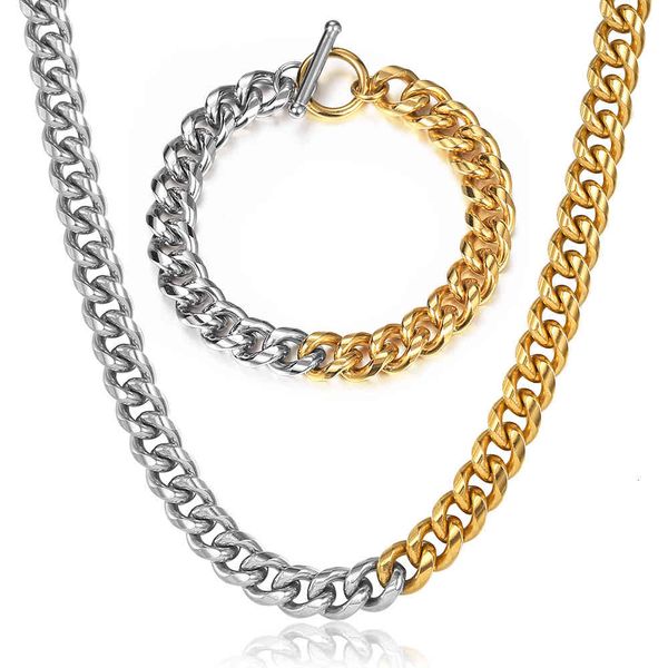 jewelry sets 9mm stylish bicolor necklace bracelet set for men women stainless steel cuban curb chain gold silver color unique dn219a, Black
jewelry sets 9mm stylish bicolor necklace bracelet set for men women stainless steel cuban curb chain gold silver color unique dn219a, Black