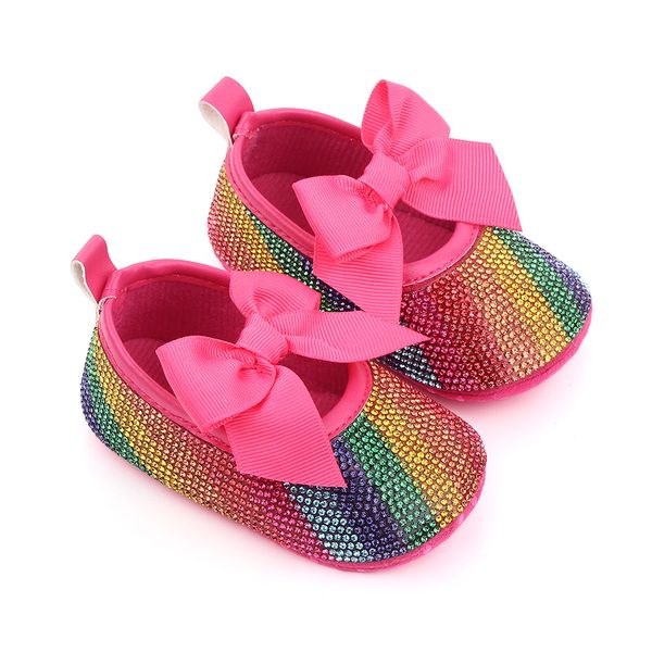 

New Baby Girl Shoes Sequined Infant Girl Soft Sole Shoes Princess Crib First Walkers Toddler Kids Blingbling Crib Shoes Bow Diamond, Pink