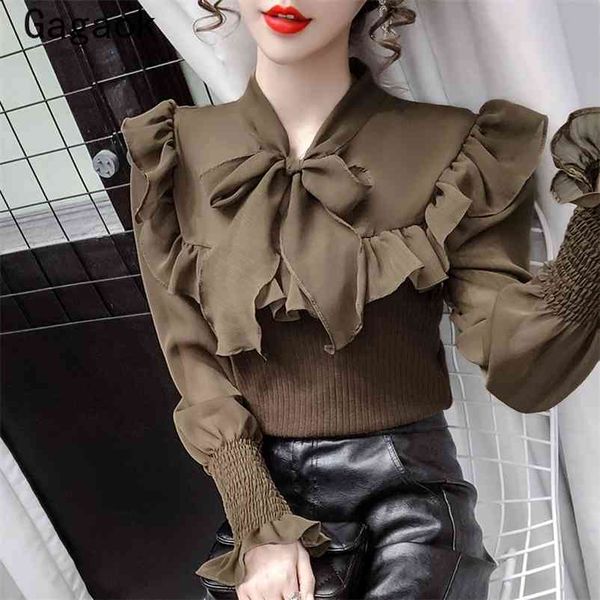 blouses women spring autumn elegant ruffles bow solid flare sleeve blusas largas korean fashion chic wild shirts 210531, White
blouses women spring autumn elegant ruffles bow solid flare sleeve blusas largas korean fashion chic wild shirts 210531, White