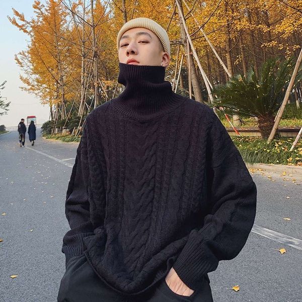 twist men's loose lazy bottom knitted sweater korean fashion autumn and winter thickened high collar coat, White;black
twist men's loose lazy bottom knitted sweater korean fashion autumn and winter thickened high collar coat, White;black