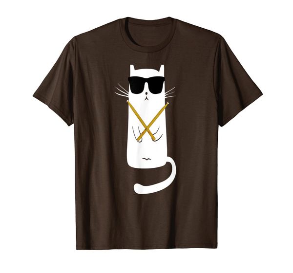 funny cat wearing sunglasses playing drums drummers t-shirt, White;black 
funny cat wearing sunglasses playing drums drummers t-shirt, White;black