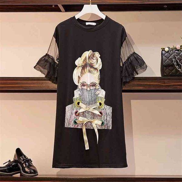 plus size women's t-shirt fashion streetwear spectacles girl print mesh patchwork flare sleeve dresses s-4xl 210701, Black;gray
plus size women's t-shirt fashion streetwear spectacles girl print mesh patchwork flare sleeve dresses s-4xl 210701, Black;gray