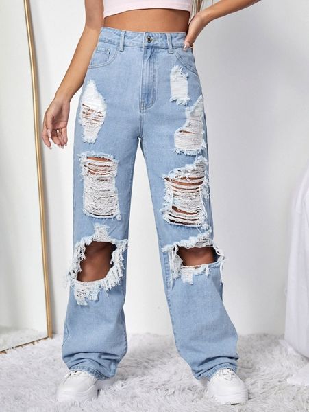 high waist ripped baggy jeans s9wq#, Blue