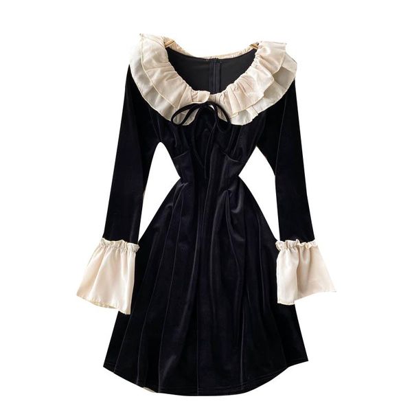 casual dresses vsue black red o neck long sleeve solid mini dress female women spring velvet elegant chic ruffle patchwork d3068, Black;gray
casual dresses vsue black red o neck long sleeve solid mini dress female women spring velvet elegant chic ruffle patchwork d3068, Black;gray