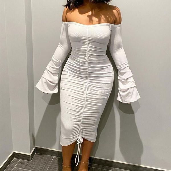 casual dresses women ruched sheath fashion off-shoulder solid color boat neck flare long sleeve drawstring party club elegant dress, Black;gray
casual dresses women ruched sheath fashion off-shoulder solid color boat neck flare long sleeve drawstring party club elegant dress, Black;gray