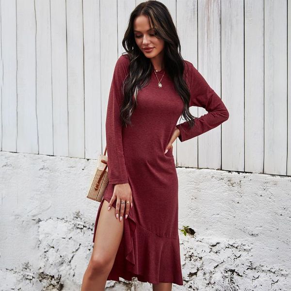 casual dresses arrival crew neck solid ruffle hem split midi women spring long sleeve ladies slim asymmetrical dress 2021, Black;gray
casual dresses arrival crew neck solid ruffle hem split midi women spring long sleeve ladies slim asymmetrical dress 2021, Black;gray